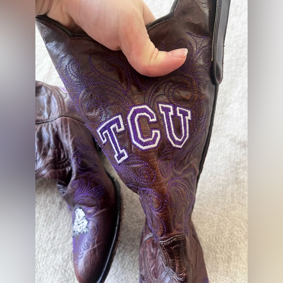 TCU Horned Frogs Gameday Cowboy Boots Women Size 8 Brown Purple Embroidered - Picture 4 of 9